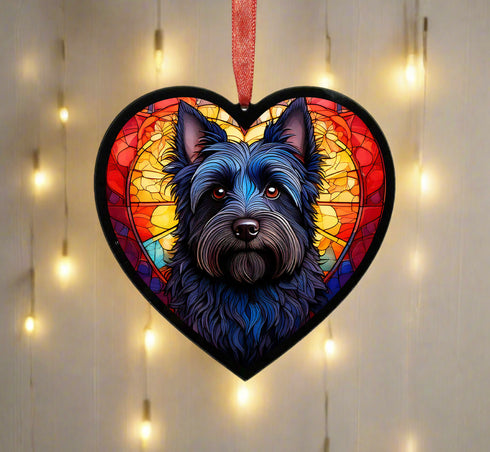 Cairn Terrier Black Stained Glass Effect Heart Suncatcher